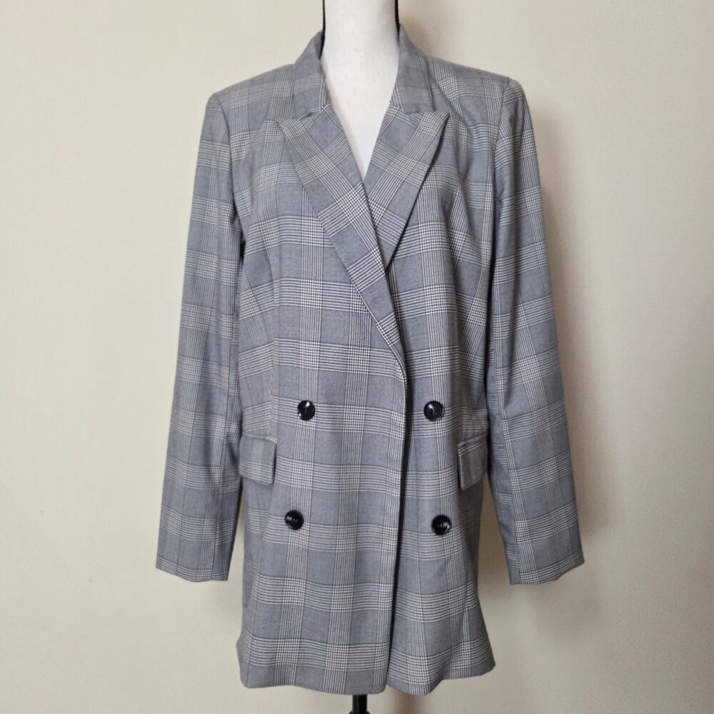 Rachel Zoe L Career Dbl Breasted Oversized/Boyfriend Blazer Jacket Gray Black